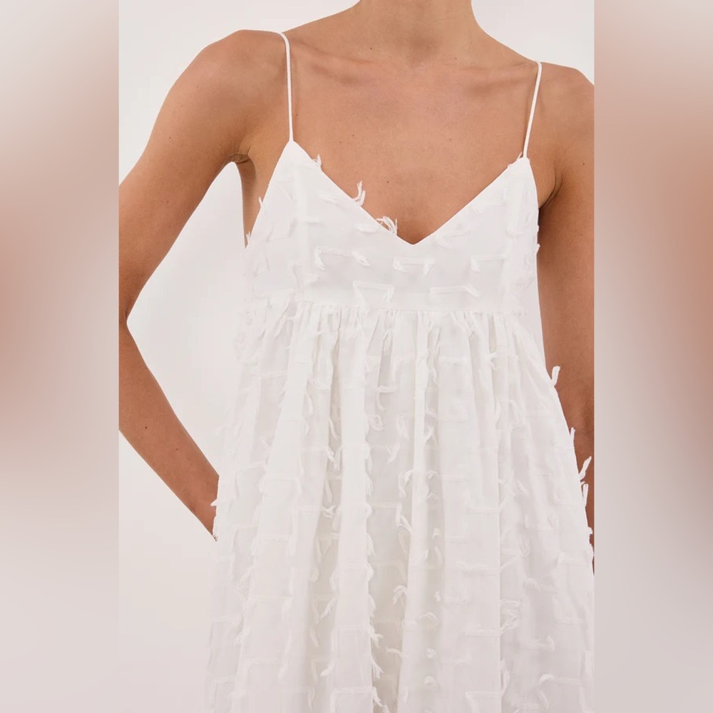 DISSH White Textured Midi Dress with Spaghetti Straps